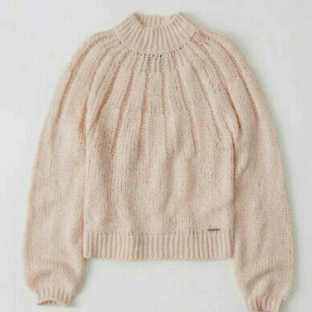 Abercrombie Fuzzy Mock Neck Sweater - Pink, Size M